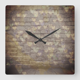 Brick of hearts square wall clock