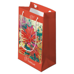 Brick Orange Abstract Art Garden Bush Monogram BAE Small Gift Bag