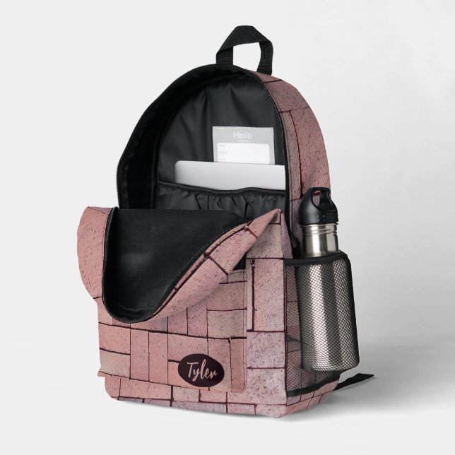 Brick Pattern Backpack with Name (Back Corner Right (Open))
