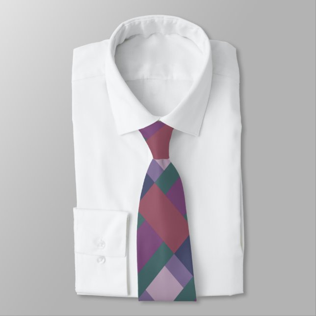 Brick Pink Purple Blue Green Colour Block Print Tie (Tied)