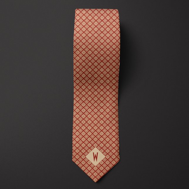 Brick Red and Sand Aztec-Inspired Pattern Tie (Creator Uploaded)