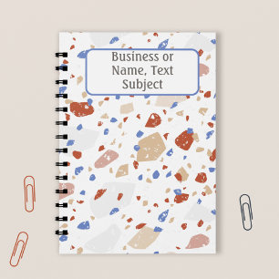 Brick Red Blue & Tan Marble Chips Terrazzo Pattern Notebook