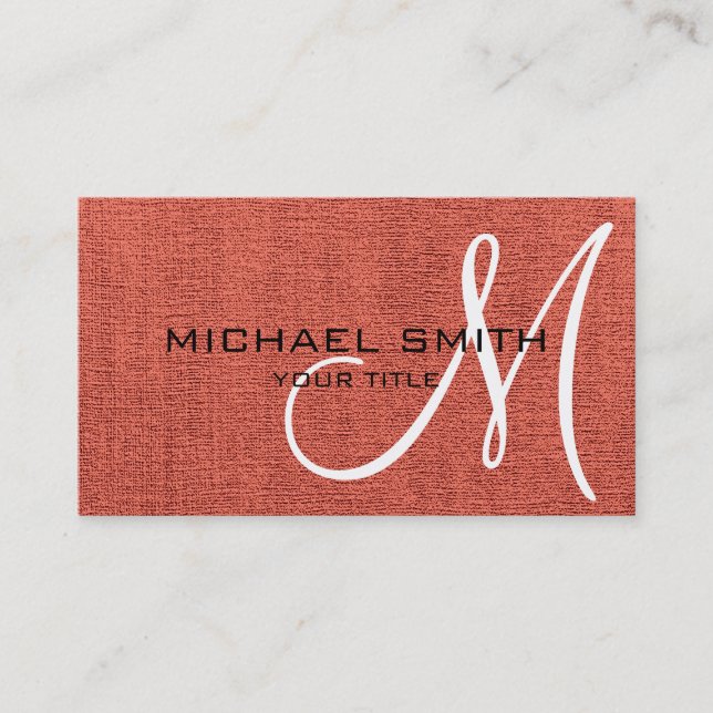Brick Red Canvas Look Monogram Business Card (Front)