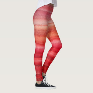 Brick red colour stripes ombre watercolor leggings
