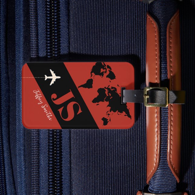 Brick-Red Elegant & Modern Airplane Travel Luggage Tag (Front Insitu 4)