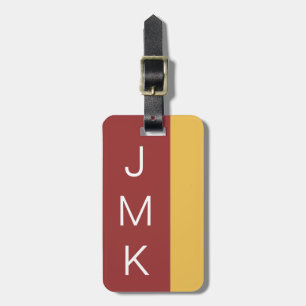 Brick Red Gold Bold Stripe Cusotm Initials Colour Luggage Tag