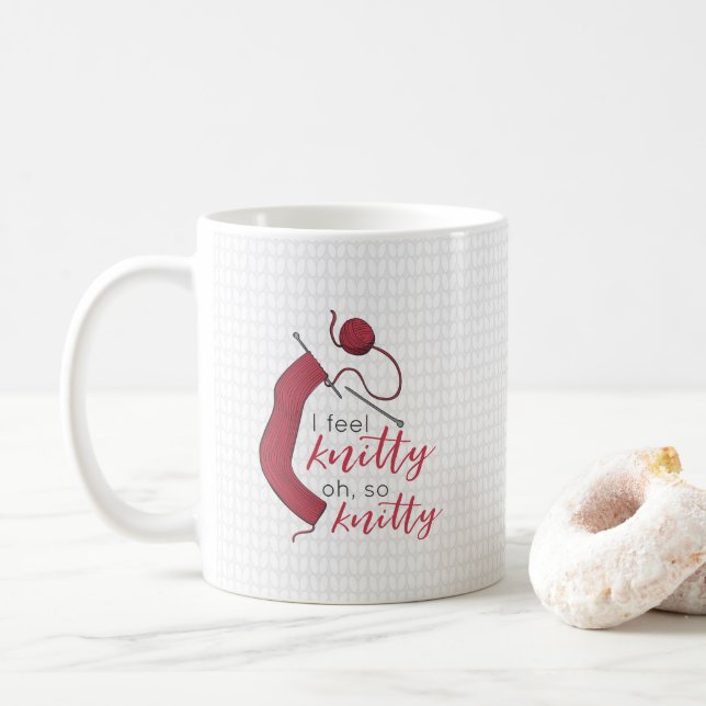 Brick Red I Feel Knitty, Oh So Knitty Coffee Mug (With Donut)