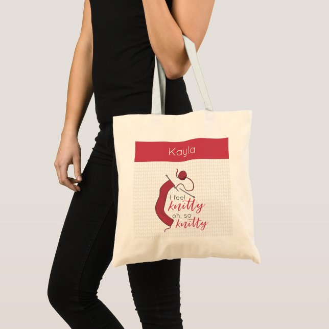 Brick Red I Feel Knitty, Oh So Knitty Tote Bag (Front (Product))