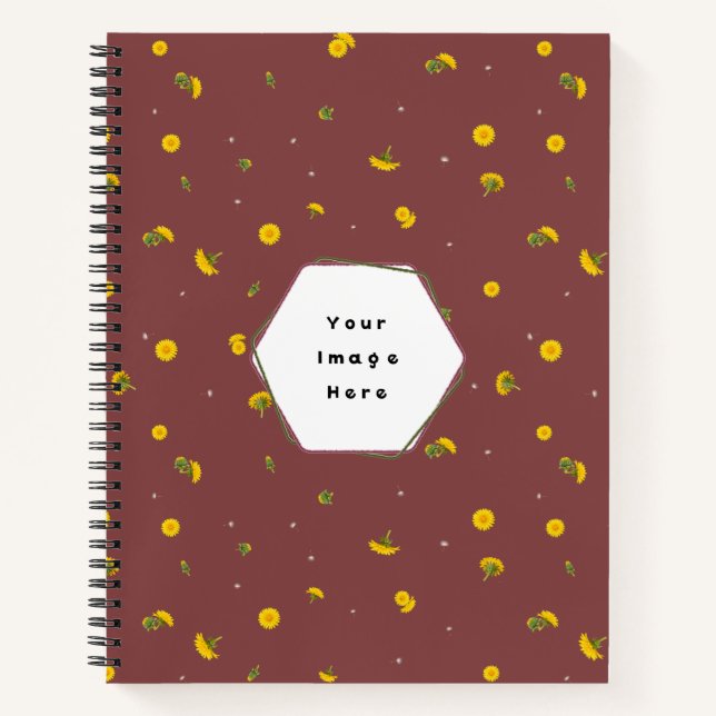Brick Red Japanese Dandelion Floral Pattern Notebook (Front)