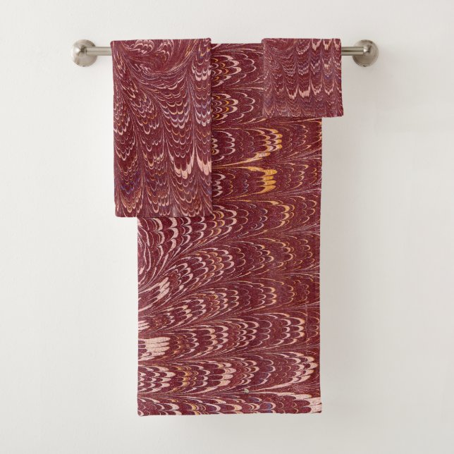 brick red marble print bath towel set (Insitu)