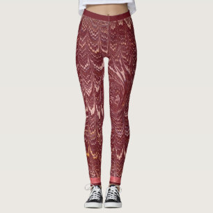 brick red marble print leggings