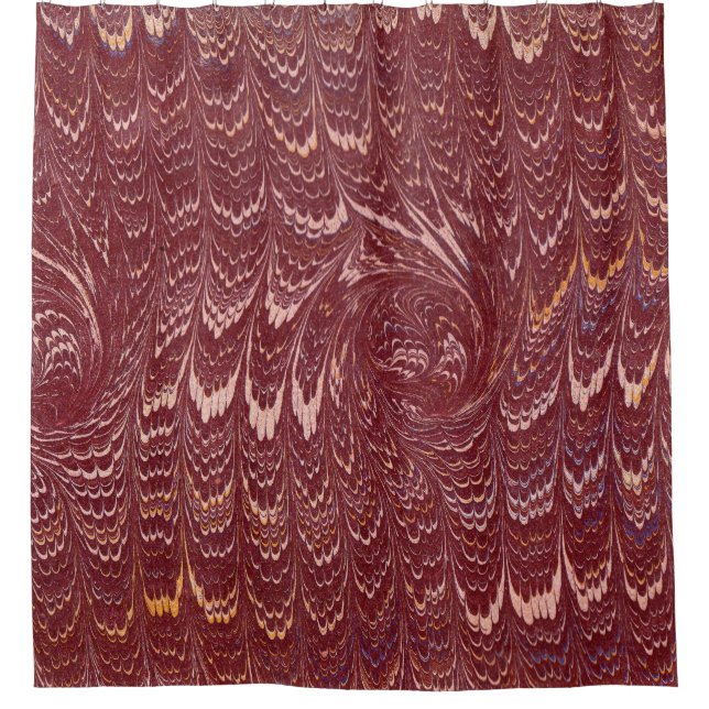 brick red marble print shower curtain (Front)