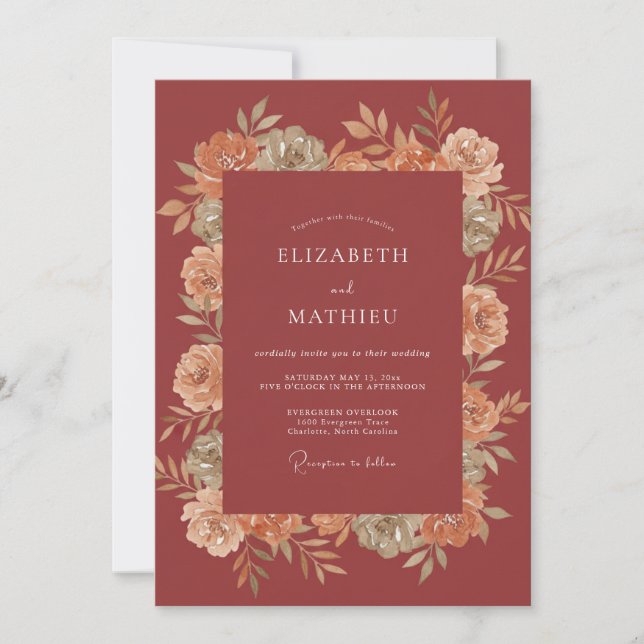 Brick Red Moody Fall Wedding Invitation (Front)