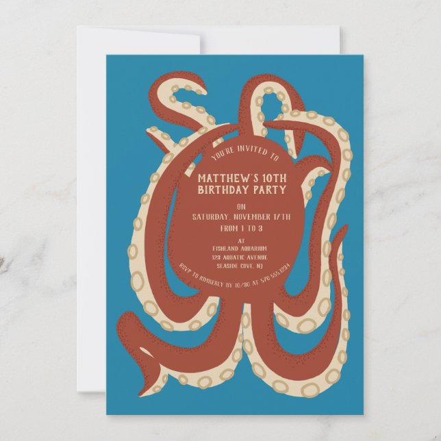 Brick Red Octopus Under the Sea Party Invitation (Front)