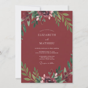 Brick Red Painted Leaf Wedding Invitation
