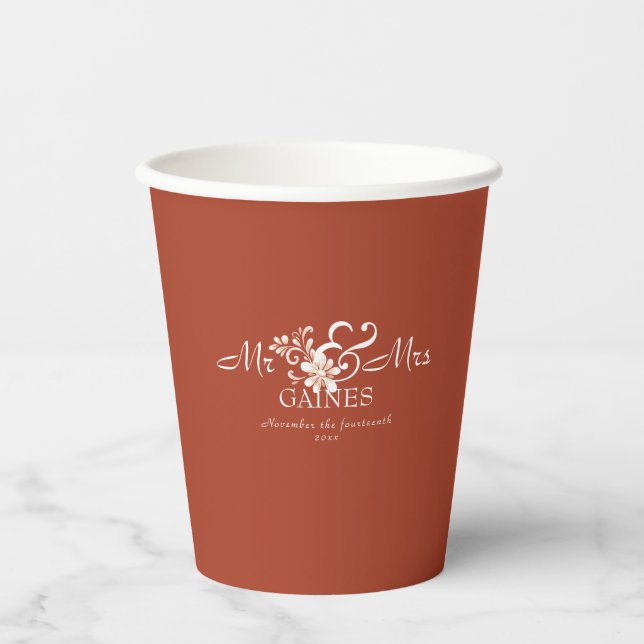 Brick Red Shabby Chic Mr & Mr Wedding Paper cup (Front)