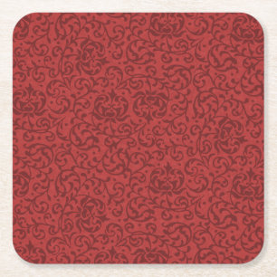 Brick Red Vintage Floral Damask Pattern Square Paper Coaster