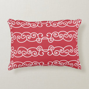 Brick red white scrolls decorative cushion