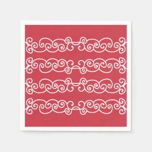 Brick red white scrolls napkin