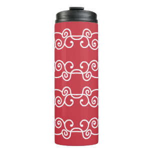 Brick red white scrolls thermal tumbler