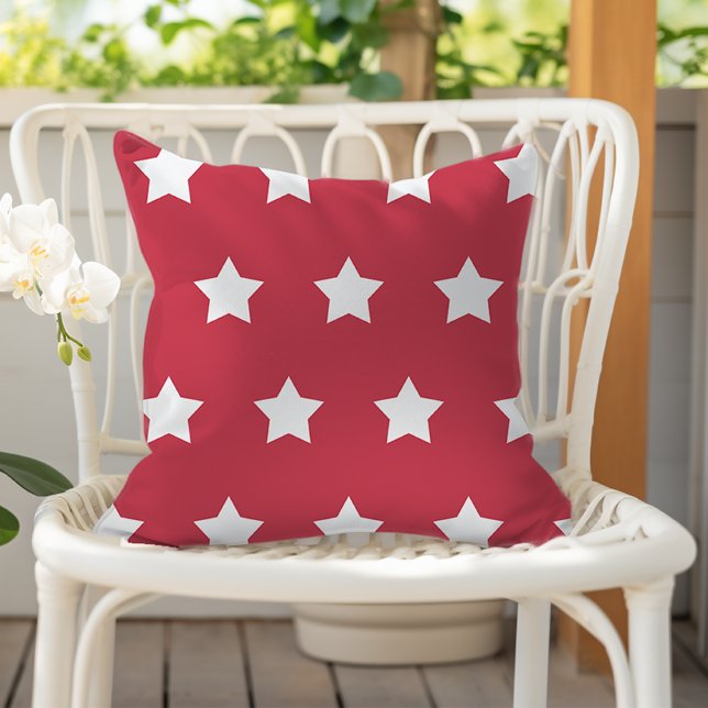 Brick Red White Star Pattern Cushion (Creator Uploaded)