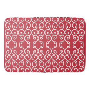 Brick red with white scrolls bath mat