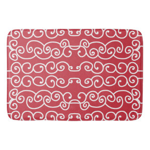 Brick red with white scrolls bath mat