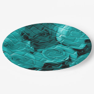 Brick Roses 03 Teal-Paper Party Plates