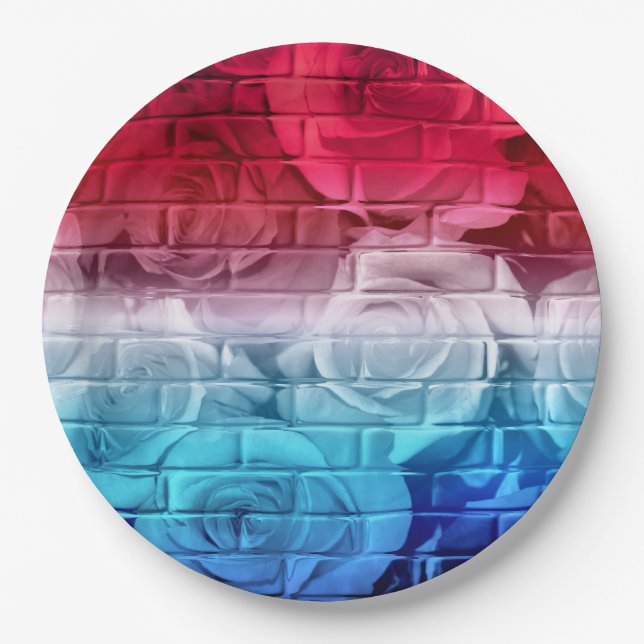 Brick Roses 11 RWB-Paper Party Plates (Front)