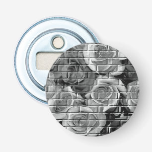 Brick Roses 15 Black White-Round Bottle Opener