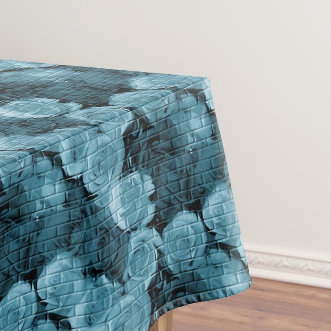 BRICK ROSES 1, LT. BLUE-52x70 COTTON TABLECLOTH (In Situ)