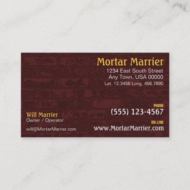 Brick & Stone Mason Contractor Professional Business Card (Front)