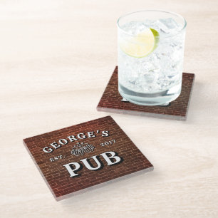 Brick Wall Beer Glasses Your Pub Year Established Glass Coaster