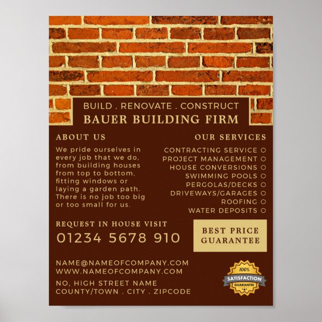 Brick Wall, Building Firm, Builders Advertising Poster (Front)