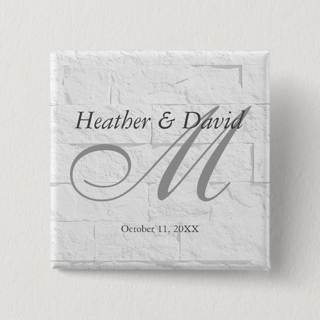 Brick Wall Calligraphy Script Monogram Wedding 15 Cm Square Badge (Front)