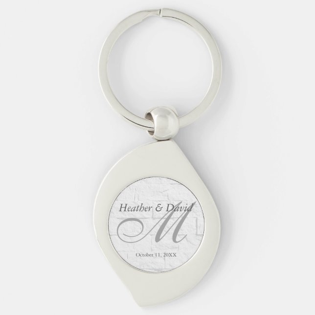 Brick Wall Calligraphy Script Monogram Wedding Key Ring (Front)
