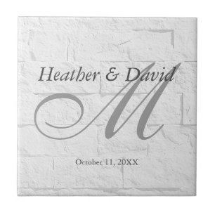 Brick Wall Calligraphy Script Monogram Wedding Tile