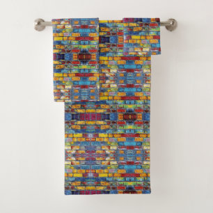 Brick wall colourful bath towel set