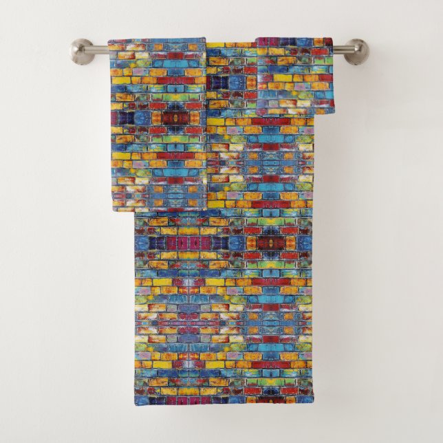 Brick wall colourful bath towel set (Insitu)