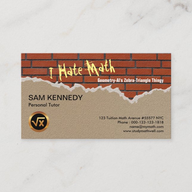 Brick Wall Creative Math Graffiti Math Tutor Business Card (Front)