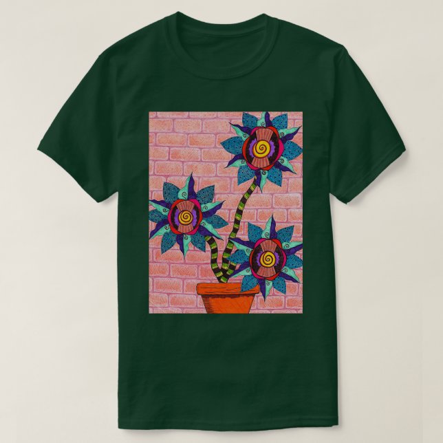 Brick Wall Flower Pot in Colour 1 T-Shirt (Design Front)