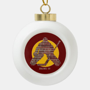 Brick Wall Goalie Ceramic Ball Christmas Ornament