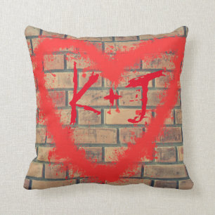 Brick Wall & Graffiti Heart Custom throw Pillow