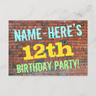 Brick Wall Graffiti Inspired 12th Birthday + Name Invitation
