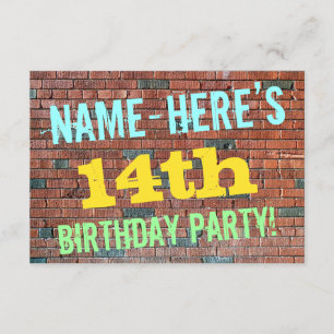Brick Wall Graffiti Inspired 14th Birthday + Name Invitation