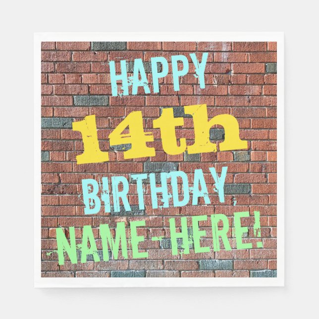 Brick Wall Graffiti Inspired 14th Birthday + Name Napkin (Front)