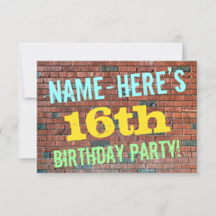 Brick Wall Graffiti Inspired 16th Birthday + Name Invitation