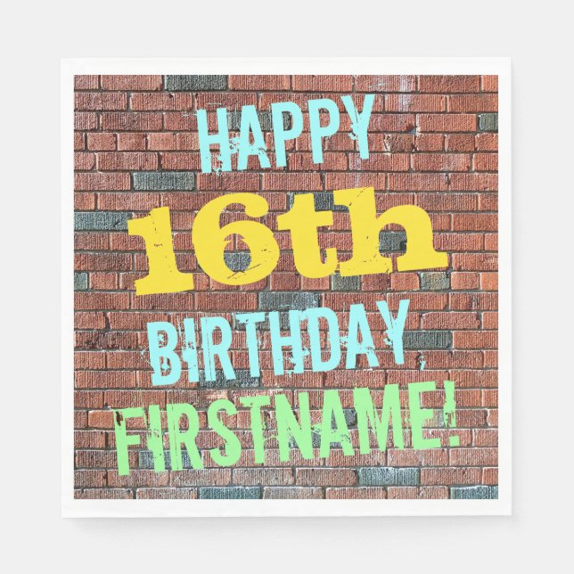 Brick Wall Graffiti Inspired 16th Birthday + Name Napkin (Front)