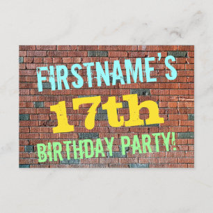 Brick Wall Graffiti Inspired 17th Birthday + Name Invitation