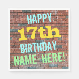 Brick Wall Graffiti Inspired 17th Birthday + Name Napkin